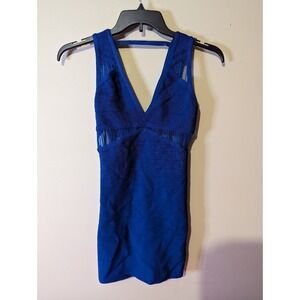 Bebe S Veda Deep Double‎ V-neck sleeveless Beautiful blue zipper back SEXY NWT